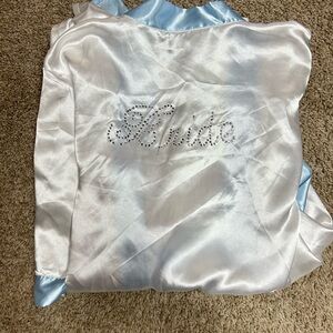 White and Blue Satin Robe with Rhinestone Detail